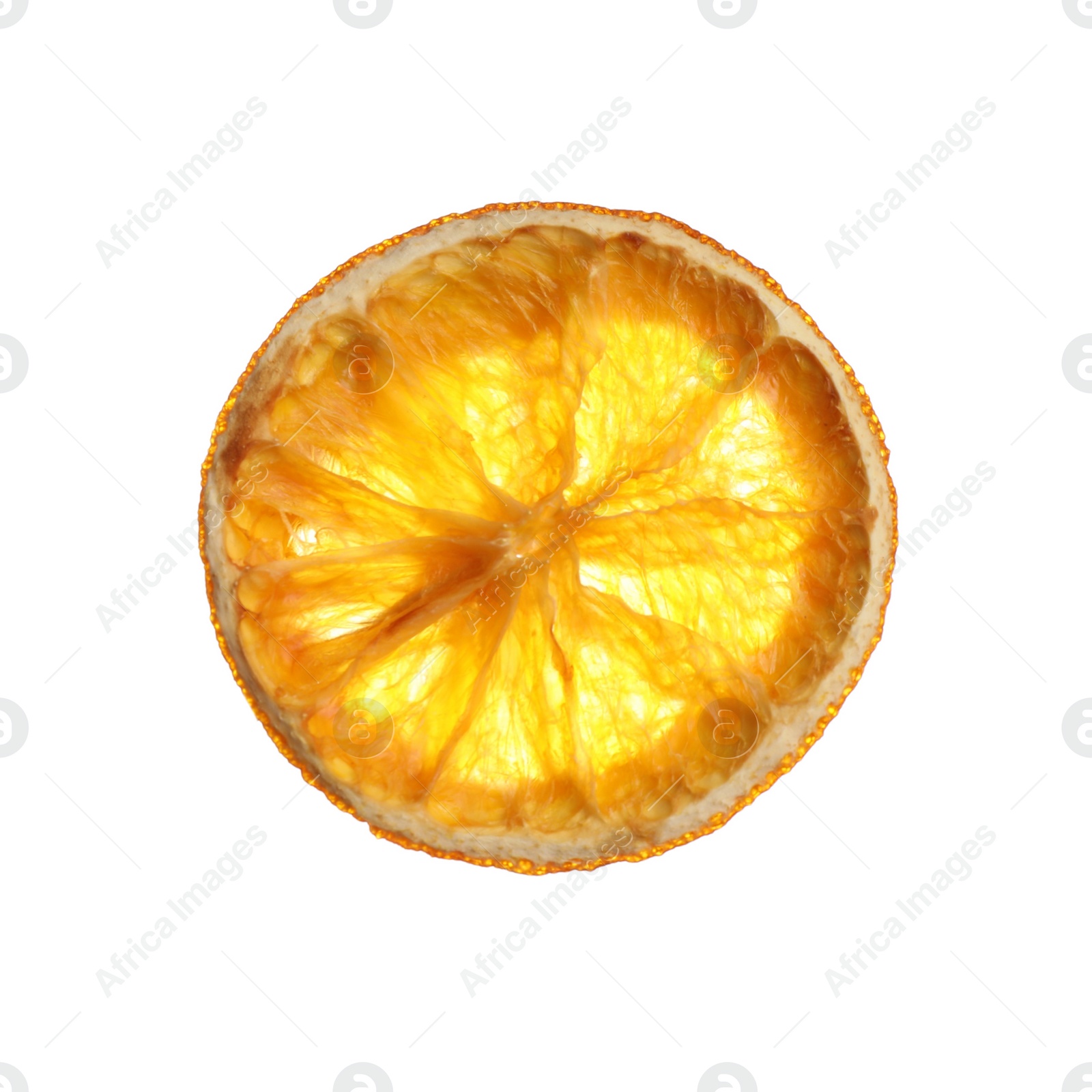 Photo of Slice of dried orange isolated on white. Mulled wine ingredient