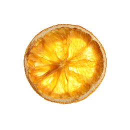 Photo of Slice of dried orange isolated on white. Mulled wine ingredient