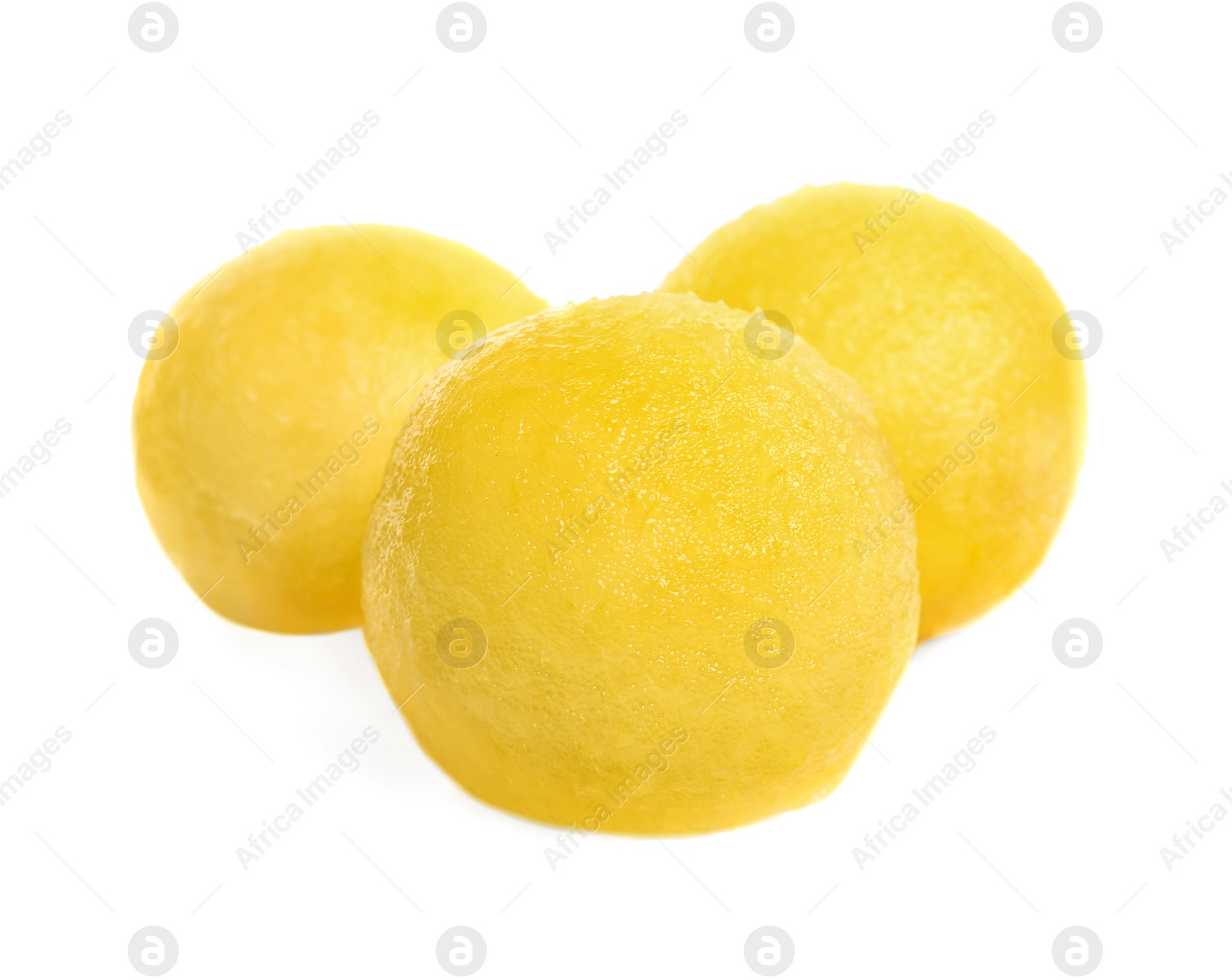 Photo of Juicy sweet melon balls on white background