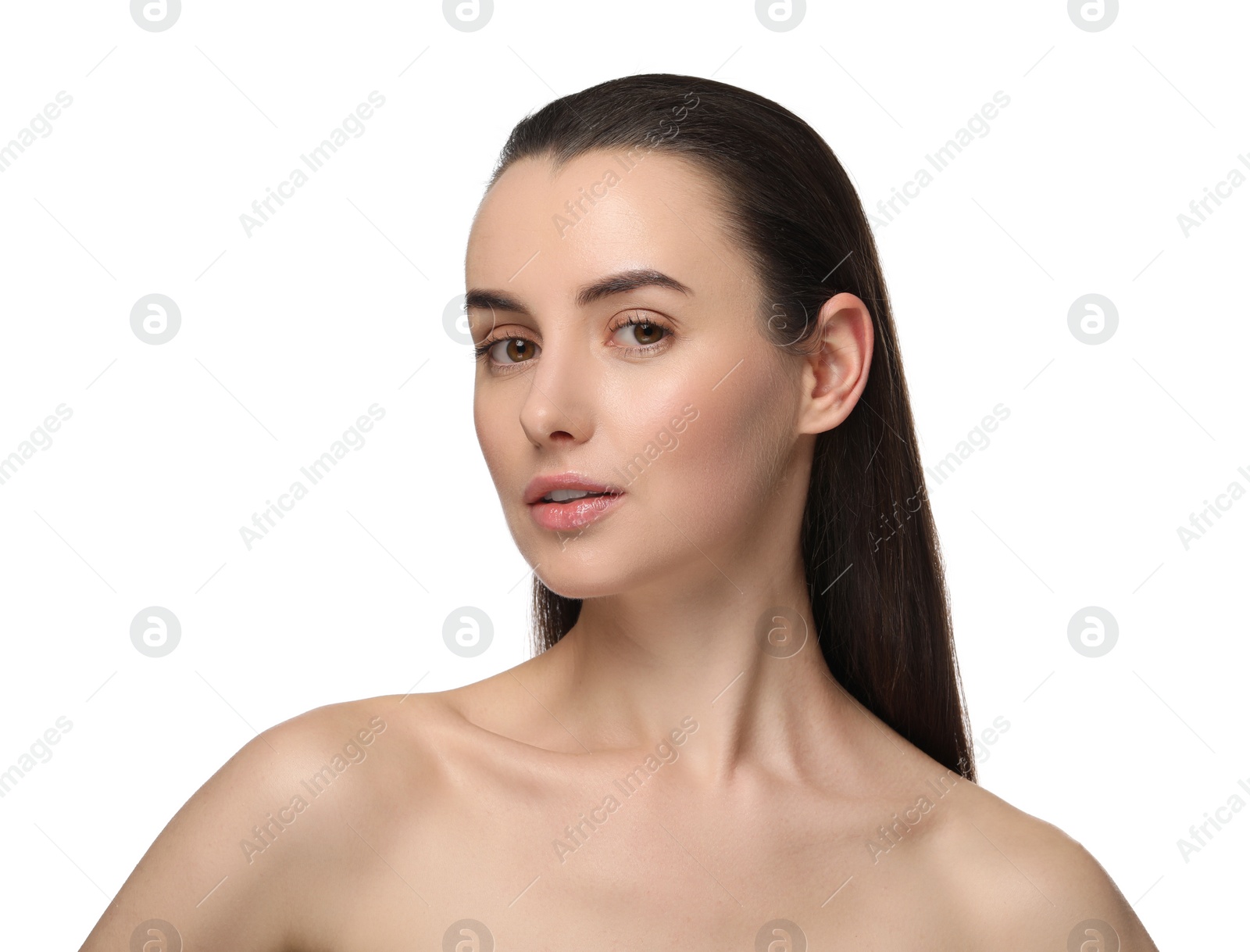 Photo of Portrait of beautiful young woman on white background