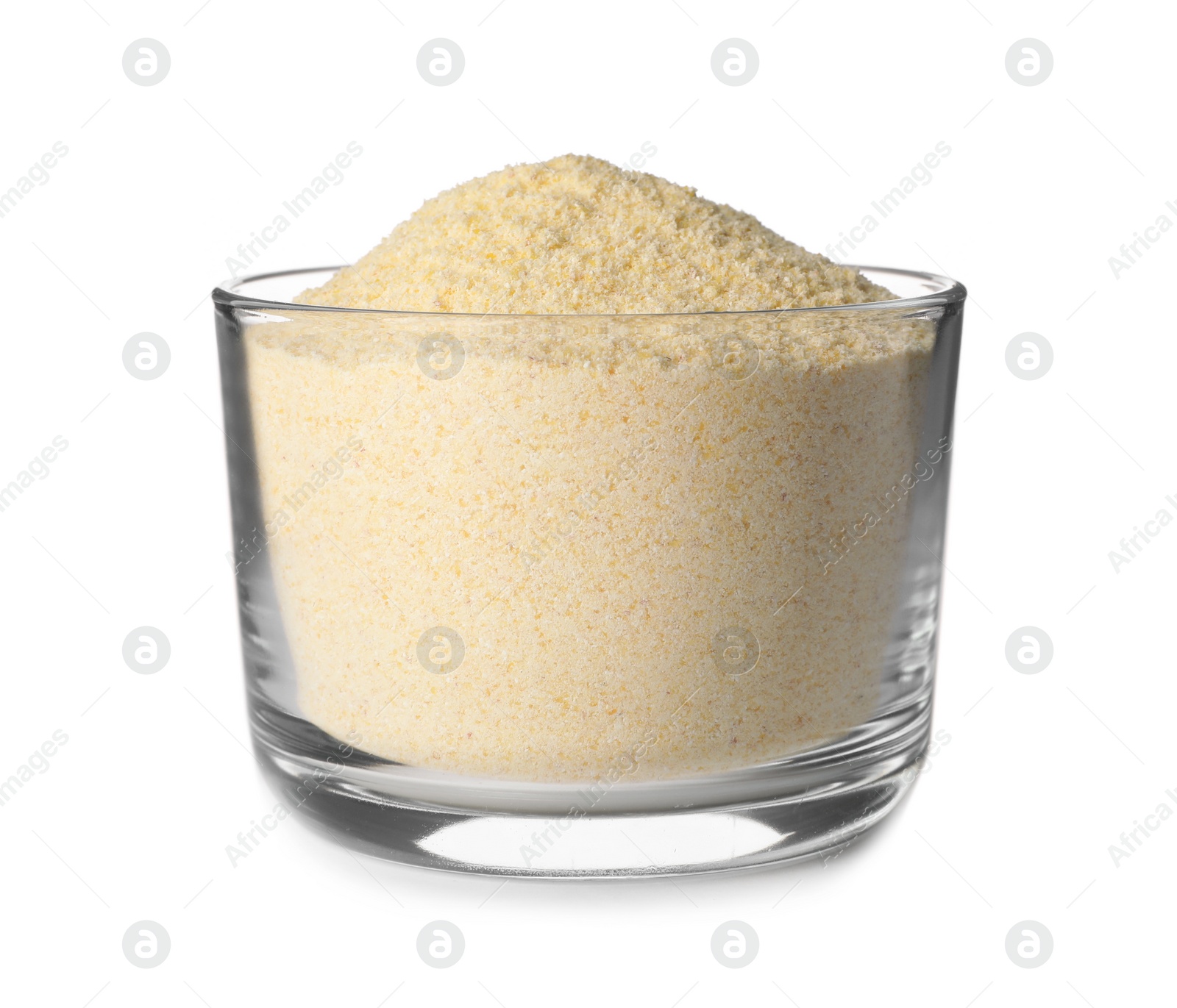 Photo of Bowl of corn flour isolated on white