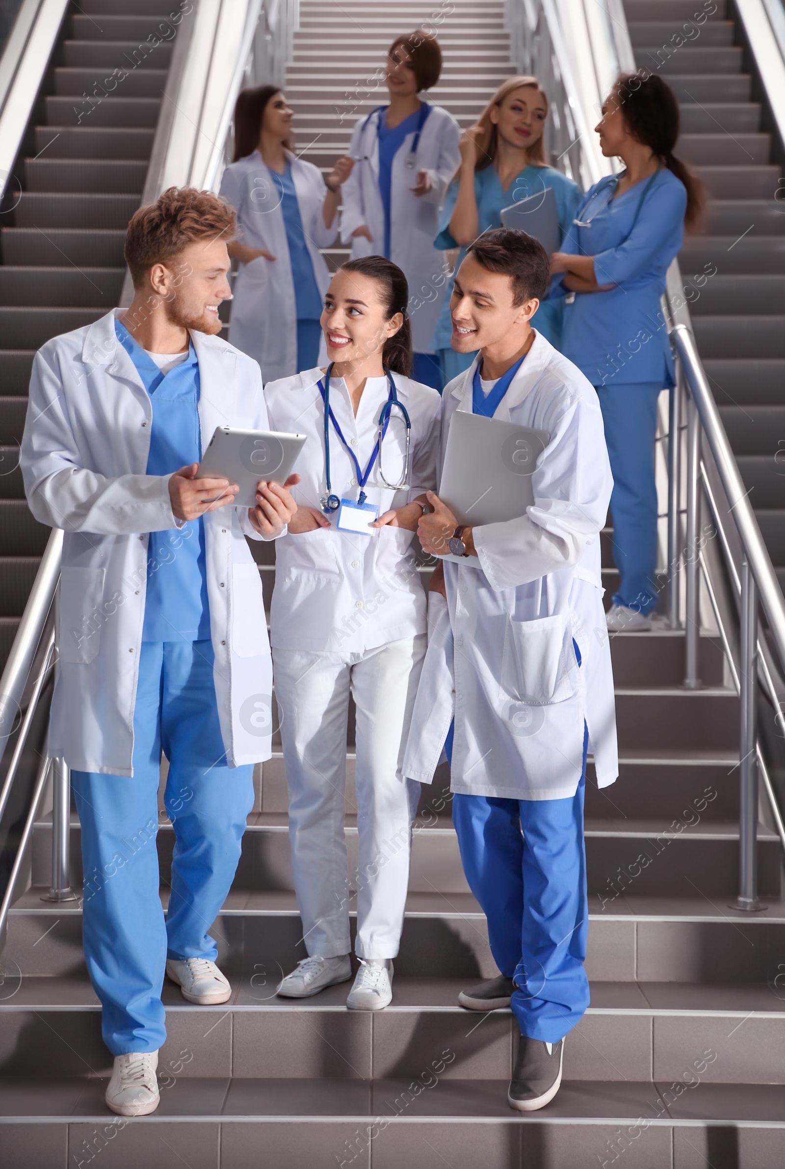 Photo of Group of medical students in college hallway