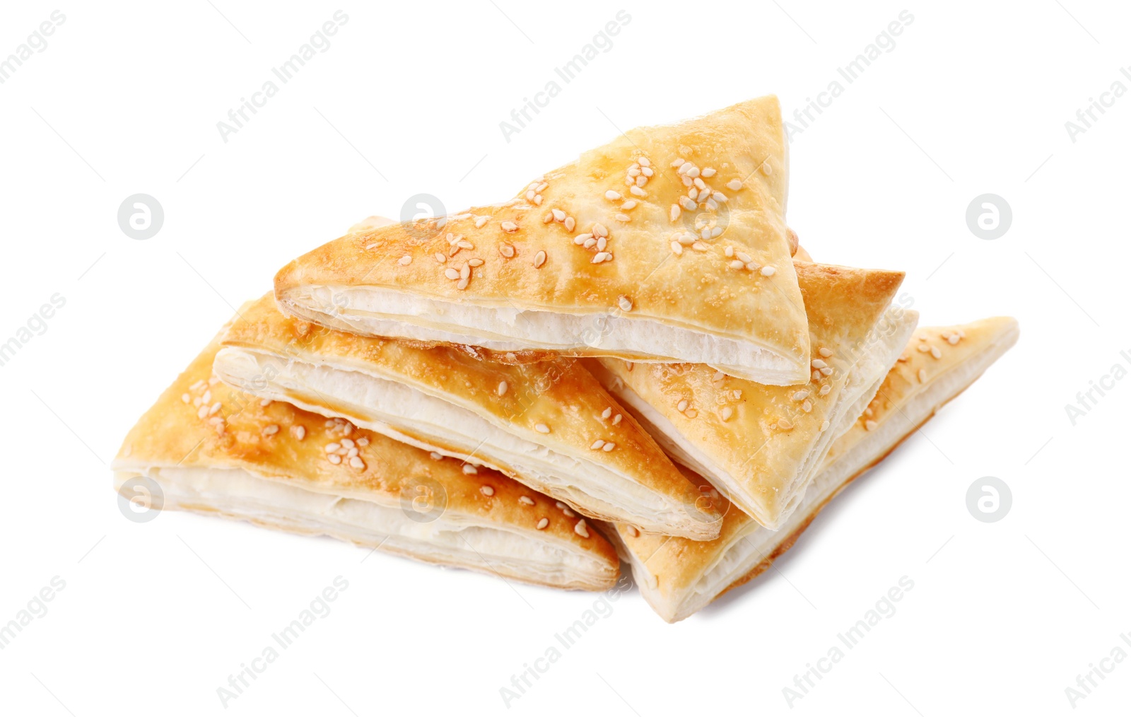 Photo of Delicious fresh puff pastries isolated on white