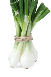 Photo of Bunch of green spring onions isolated on white