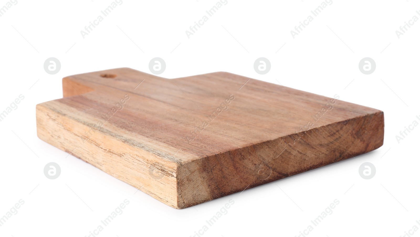 Photo of One wooden cutting board on white background