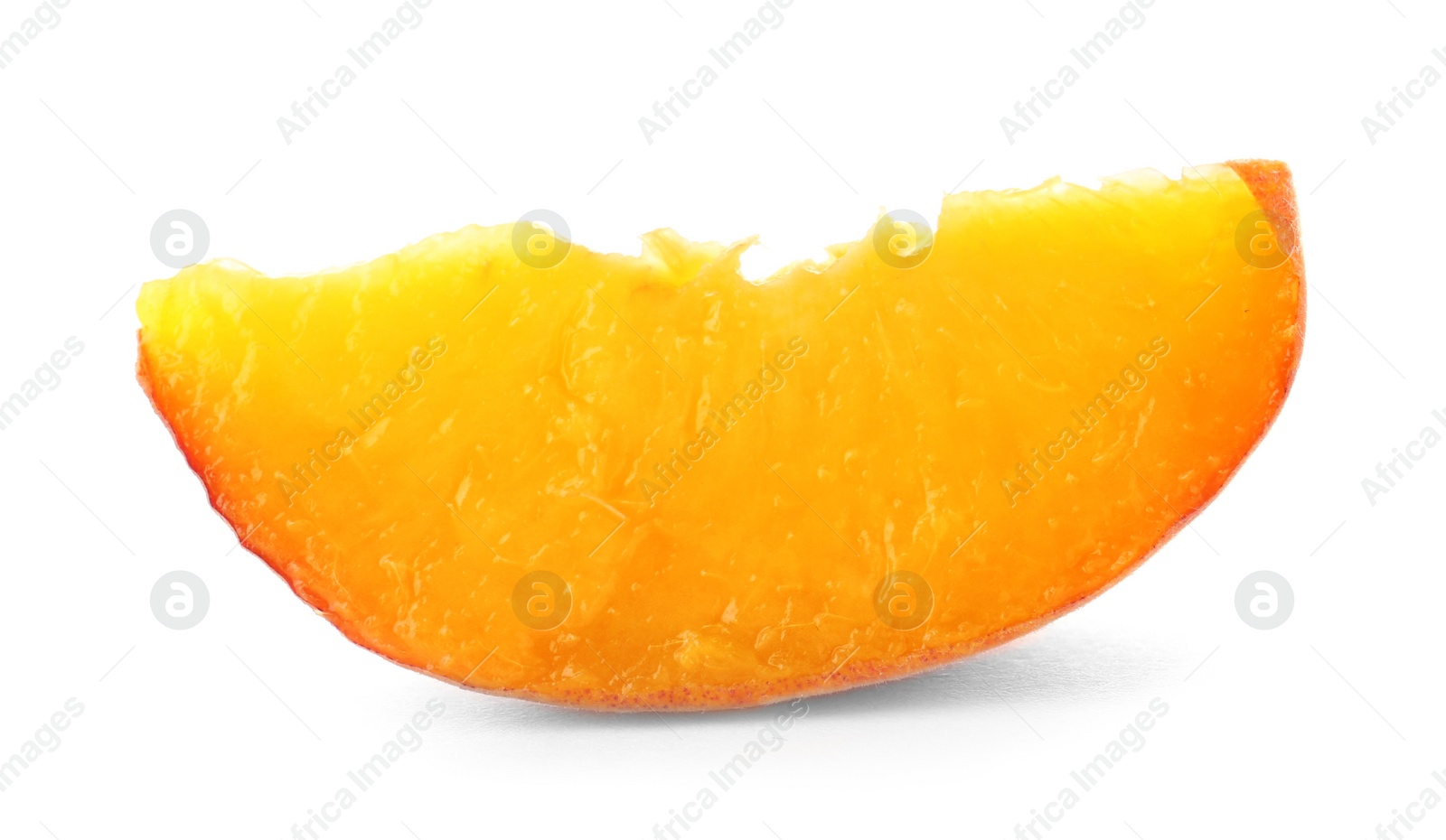 Photo of Slice of fresh sweet peach on white background