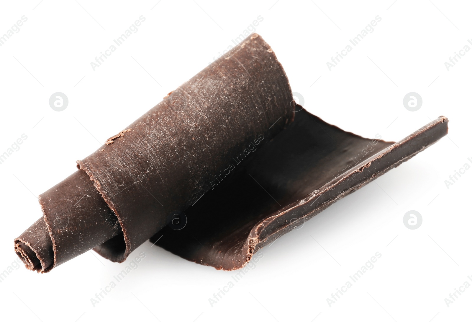 Photo of Yummy chocolate curl for decor on white background