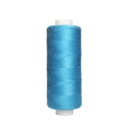 Spool of light blue sewing thread isolated on white