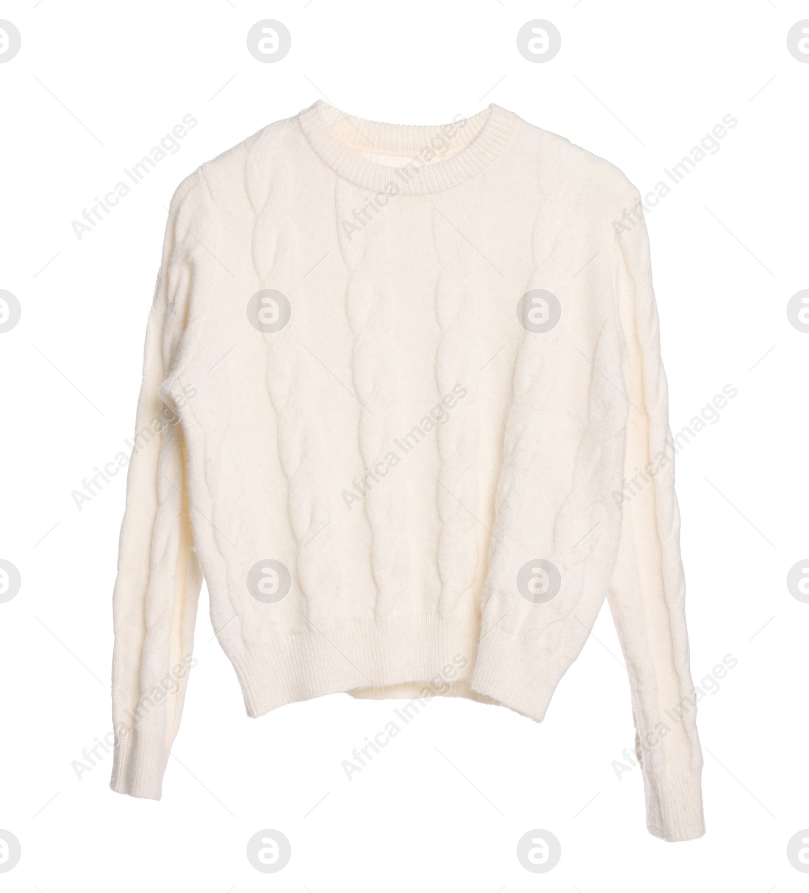 Photo of Stylish warn sweater isolated on white. Women`s clothes