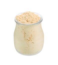 Lentil flour in glass jar isolated on white