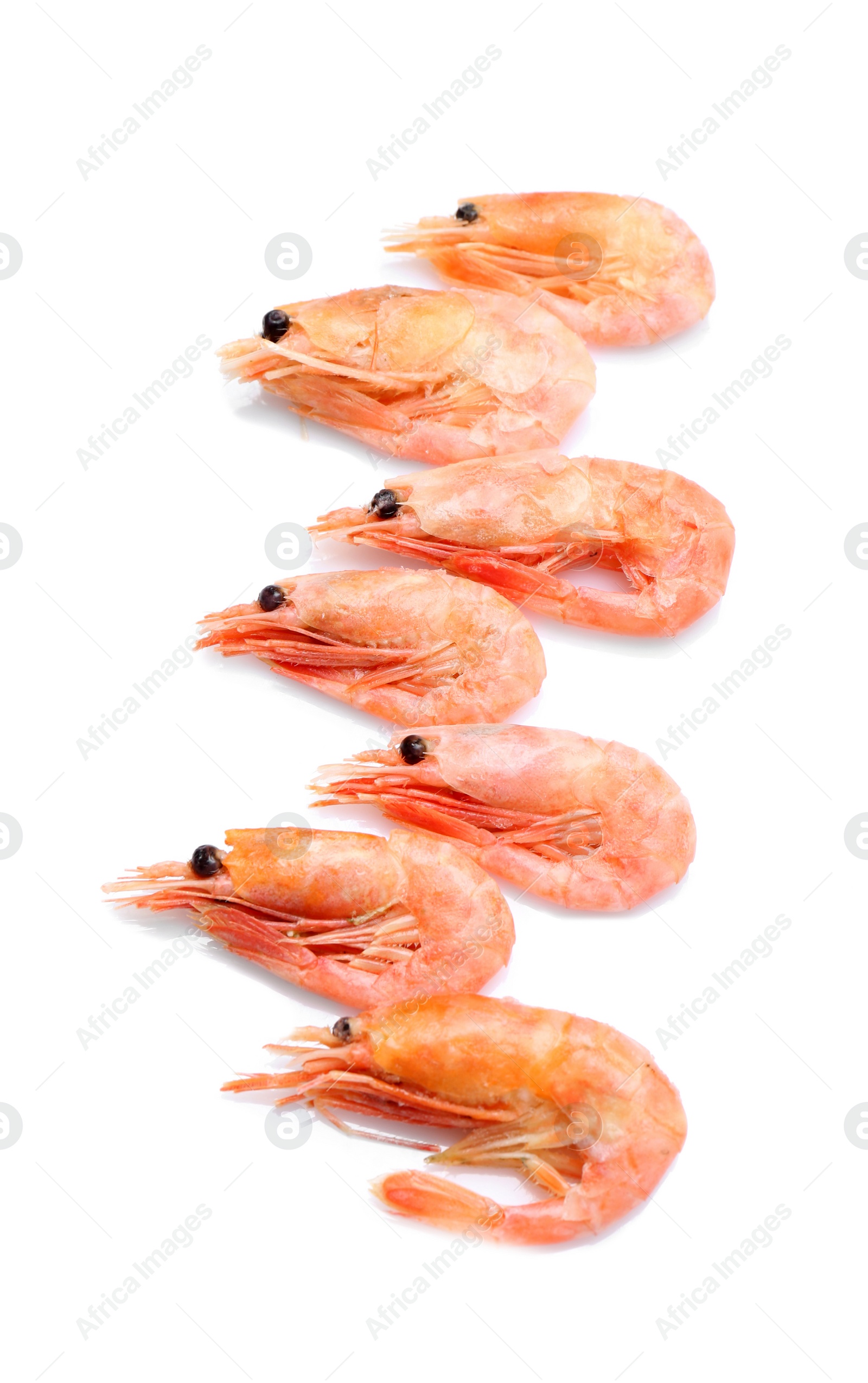 Photo of Raw shrimps on white background. Fresh seafood