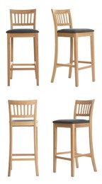 Image of Set with stylish bar stools on white background