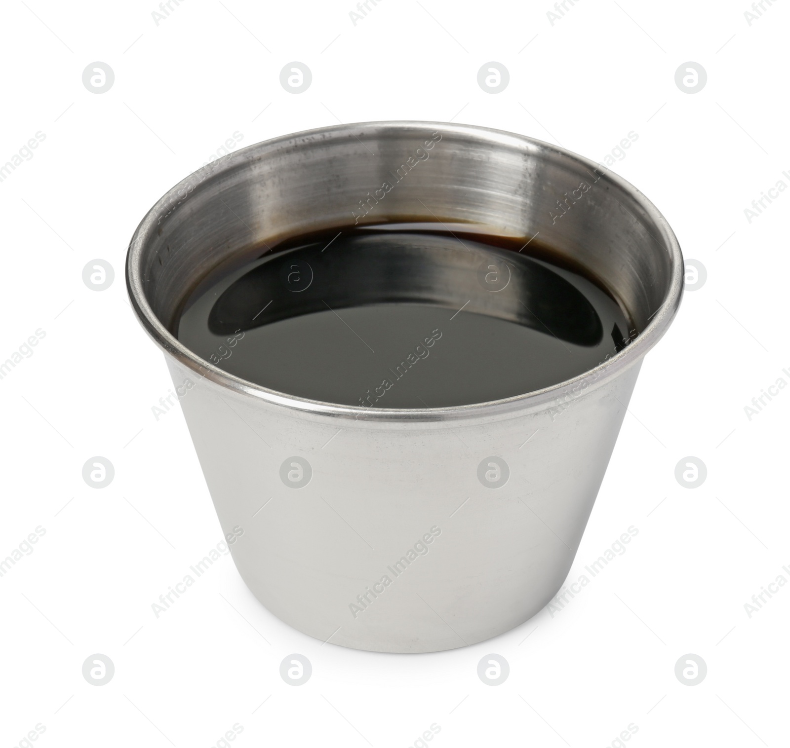 Photo of Tasty soy sauce in bowl isolated on white