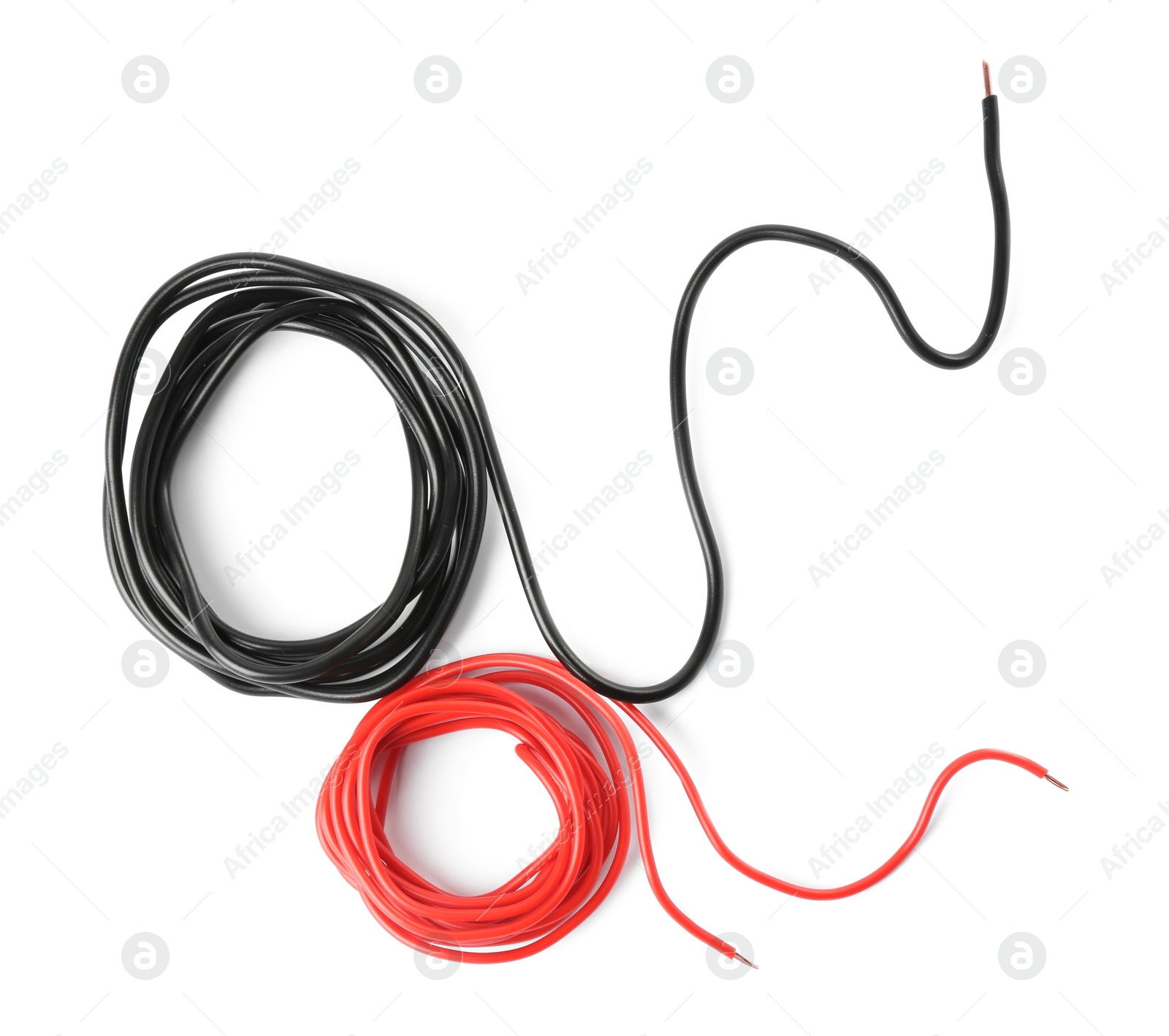 Photo of New colorful electrical wires isolated on white, top view