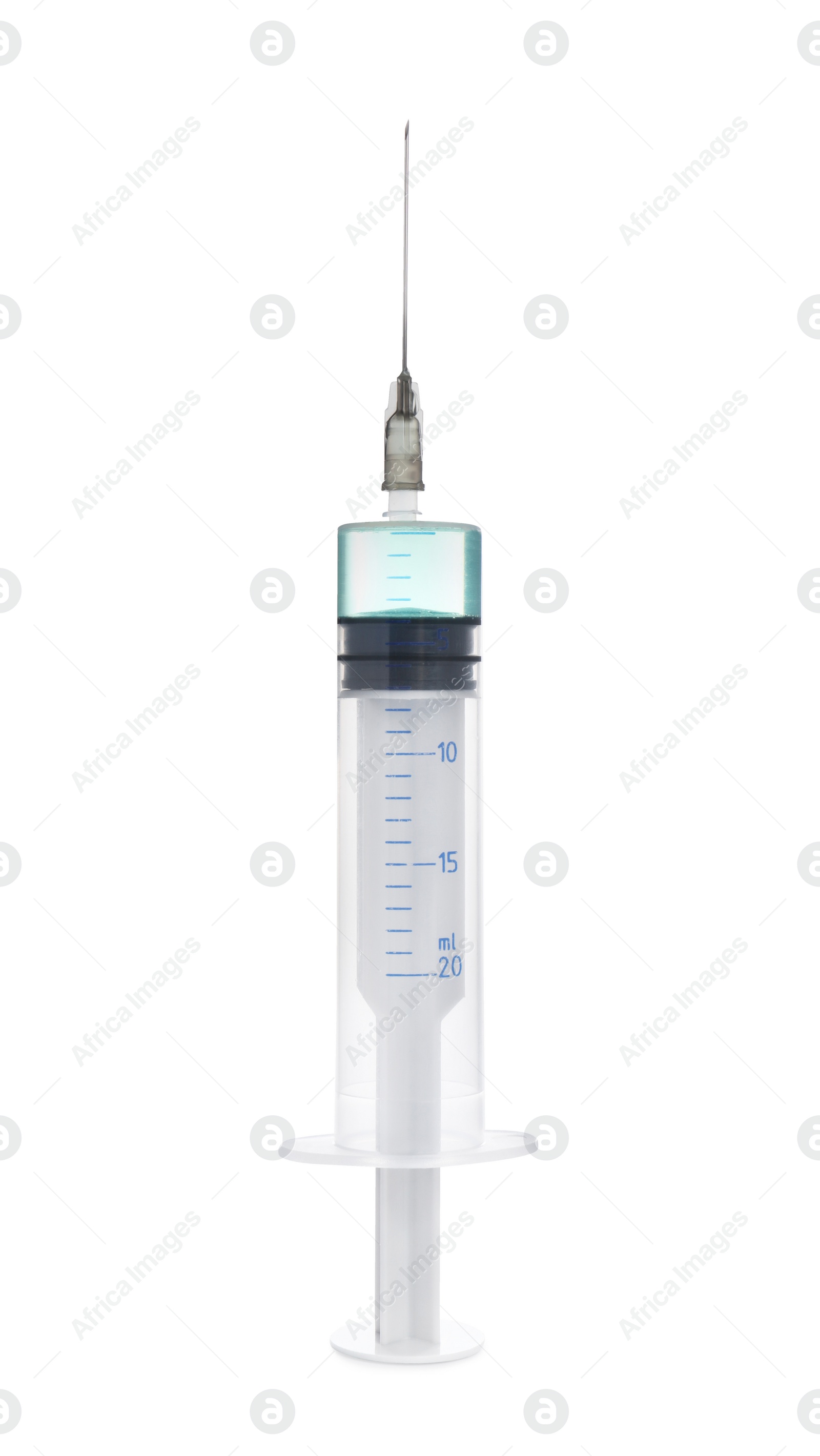 Photo of Disposable syringe with needle and medicine isolated on white