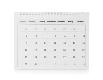 Photo of Paper calendar isolated on white. Planning concept