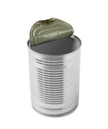 Photo of One open tin can isolated on white