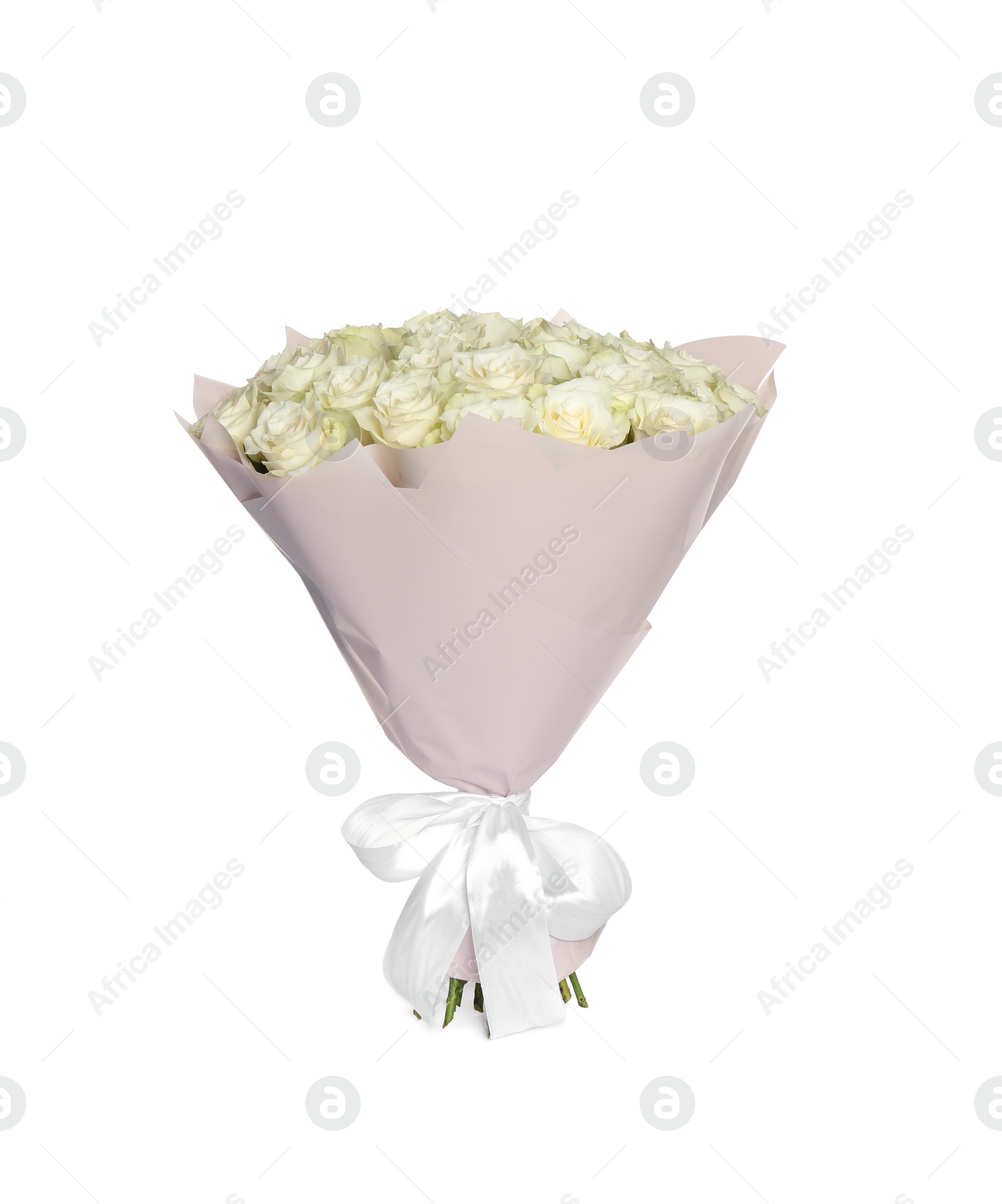 Photo of Luxury bouquet of fresh roses isolated on white