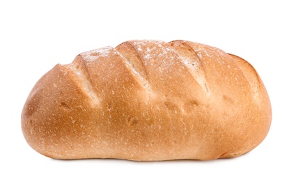 Photo of Loaf of fresh bread on white background