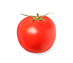 Photo of Fresh ripe tomato isolated on white, top view