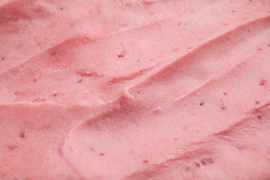 Delicious strawberry ice cream as background, closeup