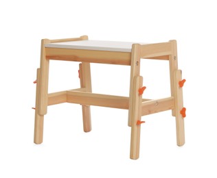 Photo of Stylish wooden stool isolated on white. Interior element