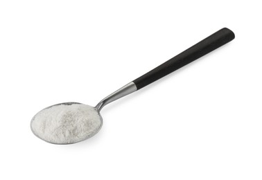 Photo of Baking powder in spoon isolated on white