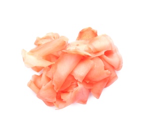 Photo of Pickled ginger isolated on white, top view
