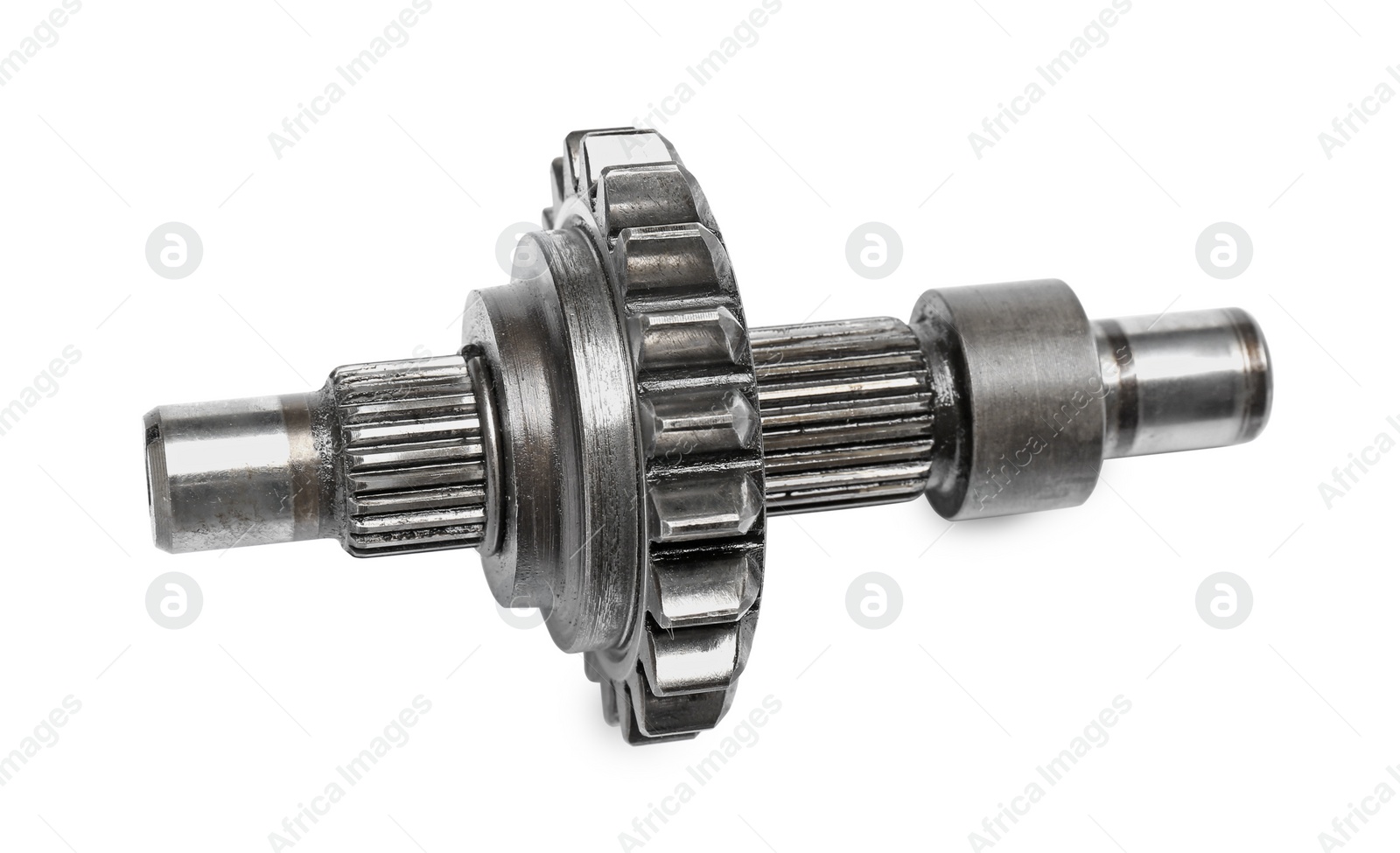 Photo of Stainless spur gear shaft isolated on white, top view