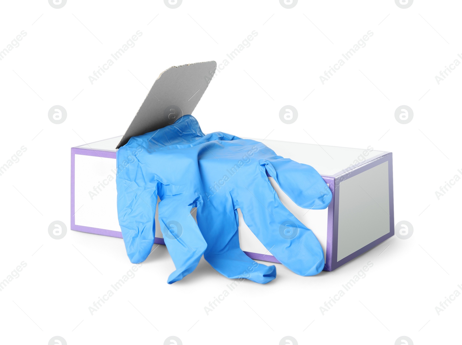 Photo of Box of new medical gloves isolated on white