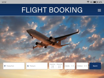 Online flight booking website interface with information