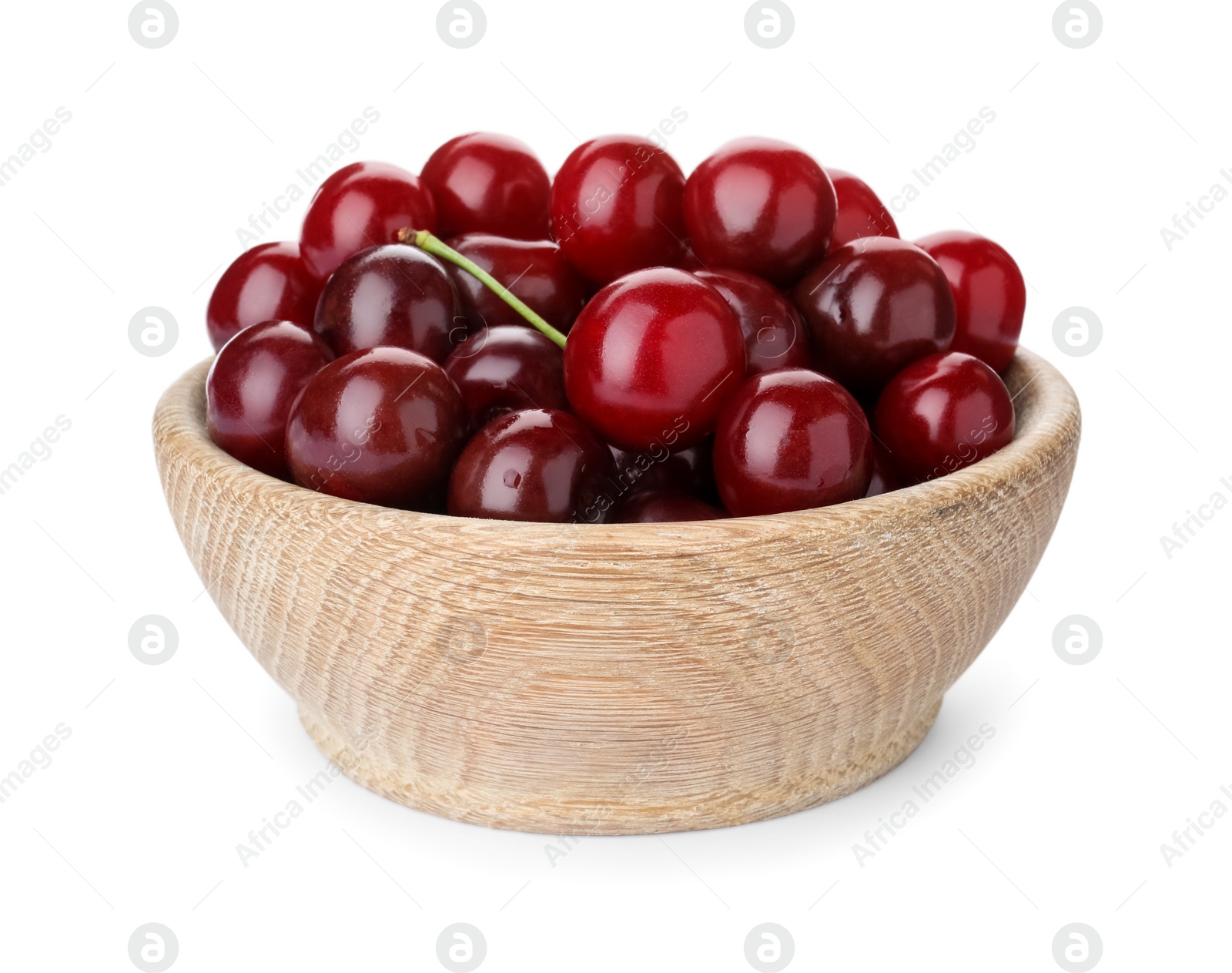 Photo of Sweet juicy cherries in bowl isolated on white