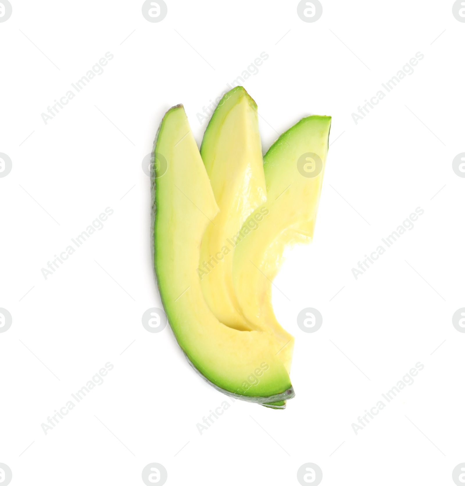 Photo of Slices of avocado on white background