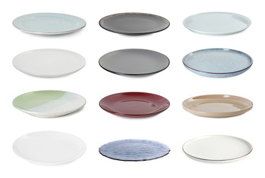 Image of Different clean plates isolated on white, set