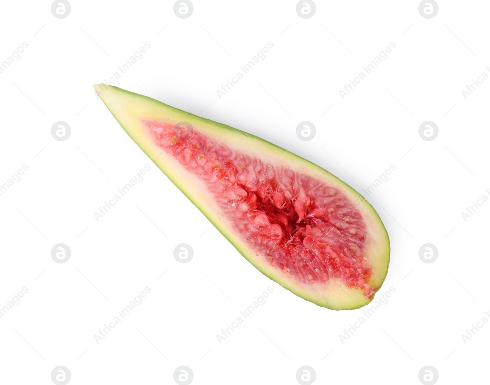 Photo of Piece of fresh green fig isolated on white, top view