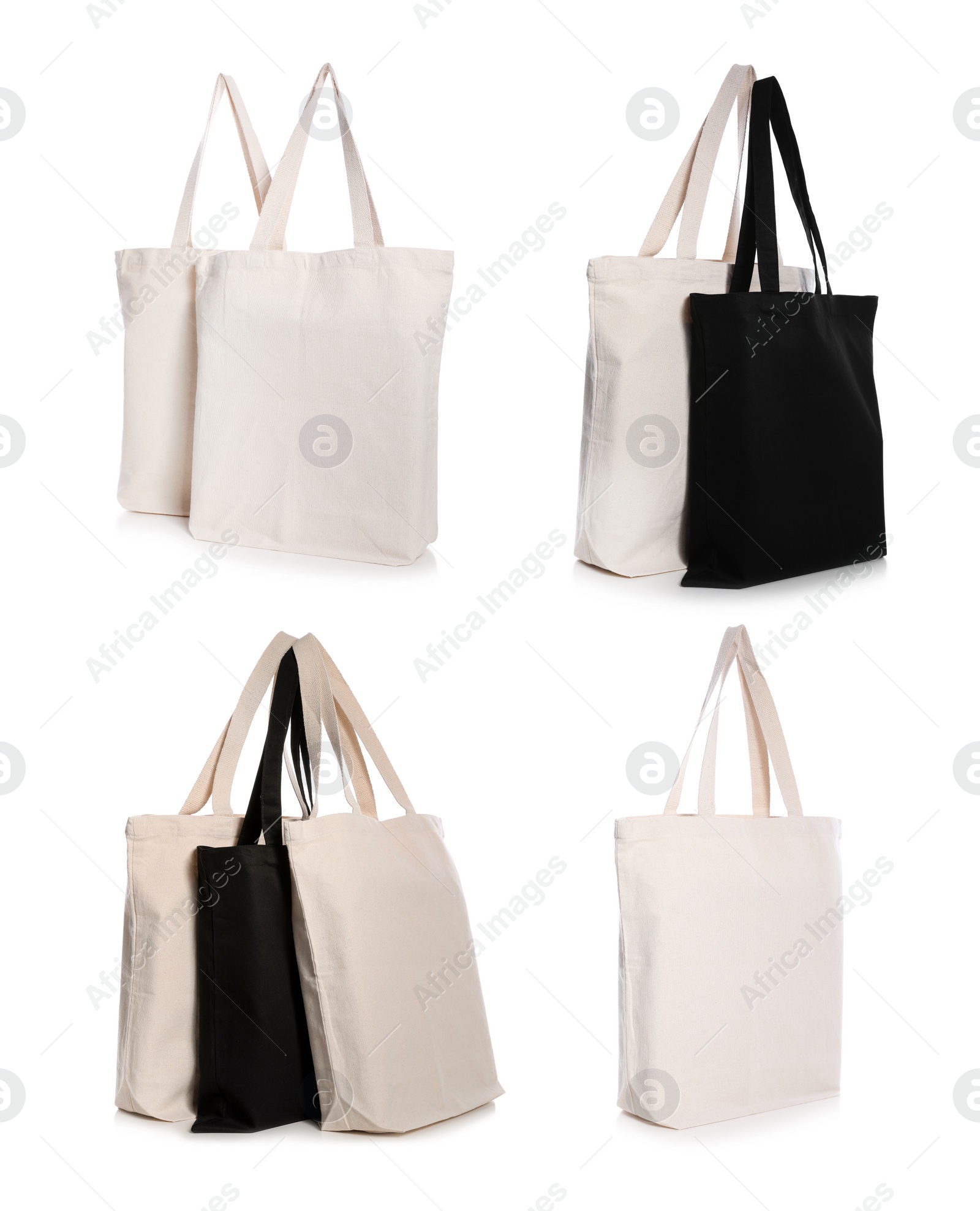 Image of Set of eco bags on white background