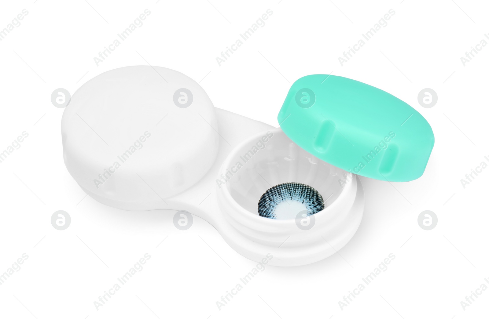 Photo of Case with color contact lenses isolated on white