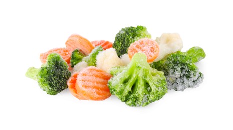 Photo of Mix of different frozen vegetables isolated on white