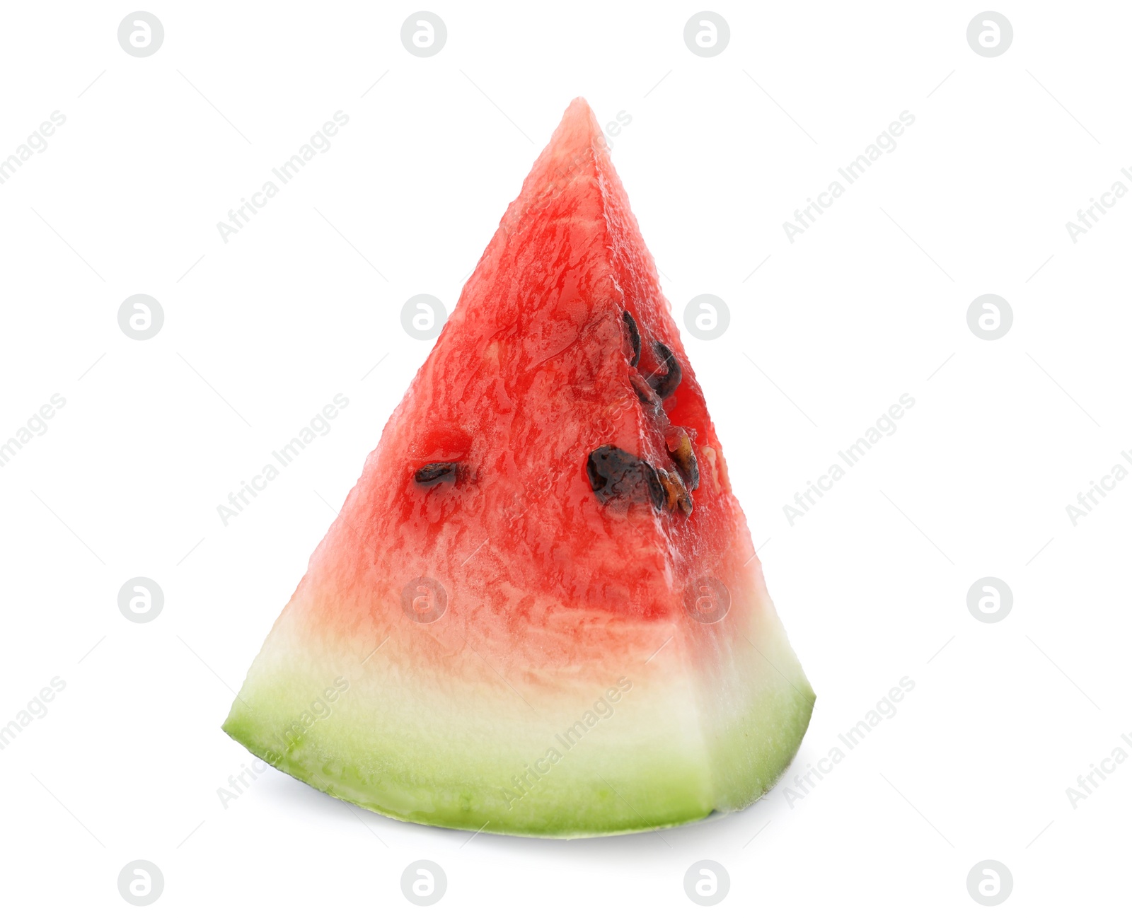 Photo of Slice of ripe watermelon on white background