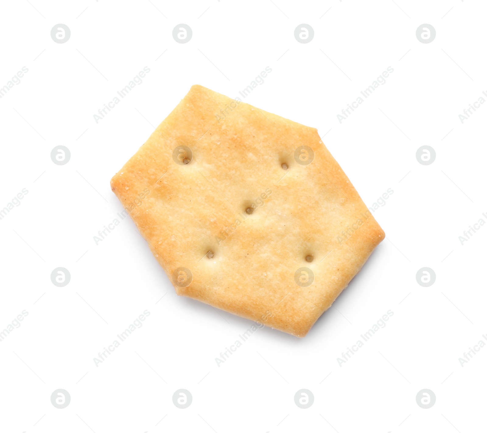 Photo of Delicious crispy cracker isolated on white, top view