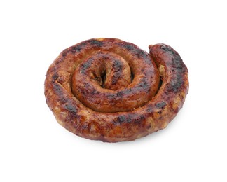 One ring of delicious homemade sausage isolated on white