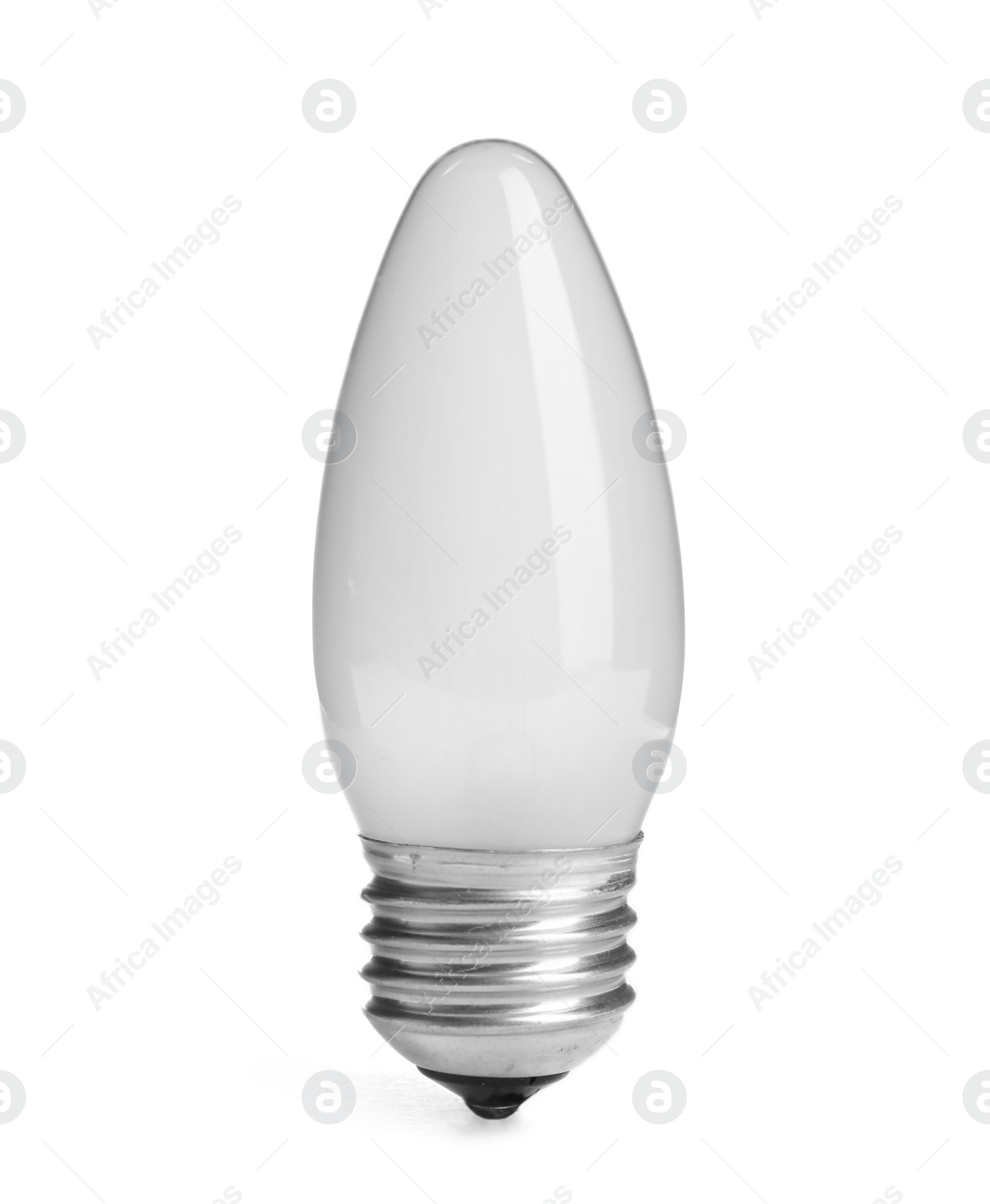 Photo of New fluorescent light bulb for modern lamps on white background