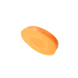 Slice of ripe carrot on white background