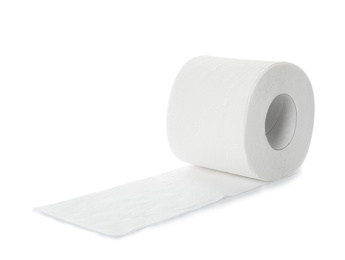 Roll of toilet paper on white background