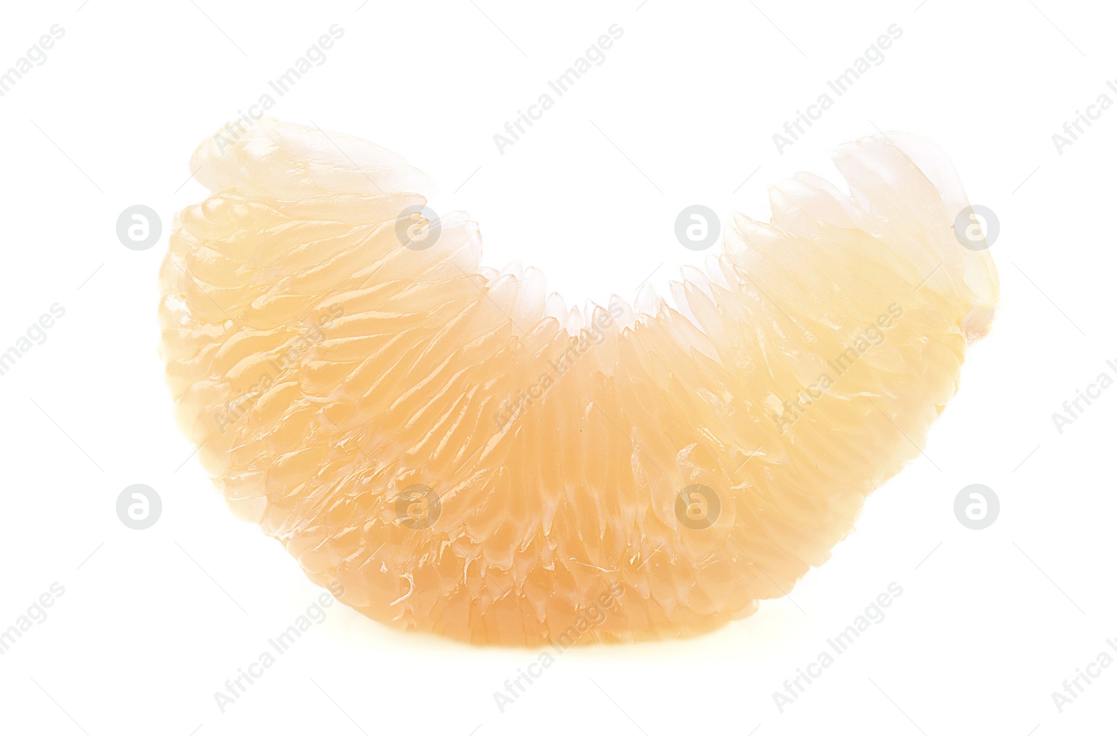 Photo of Piece of fresh juicy pomelo on white background