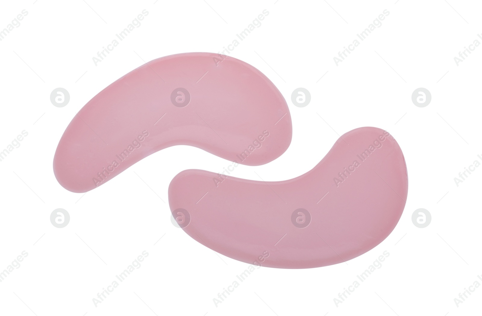 Photo of Pink under eye patches on white background, top view. Cosmetic product