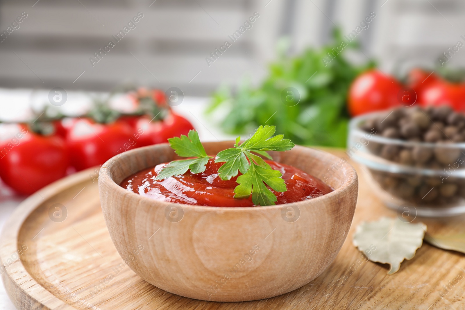 Photo of Delicious fresh tomato sauce on table, closeup