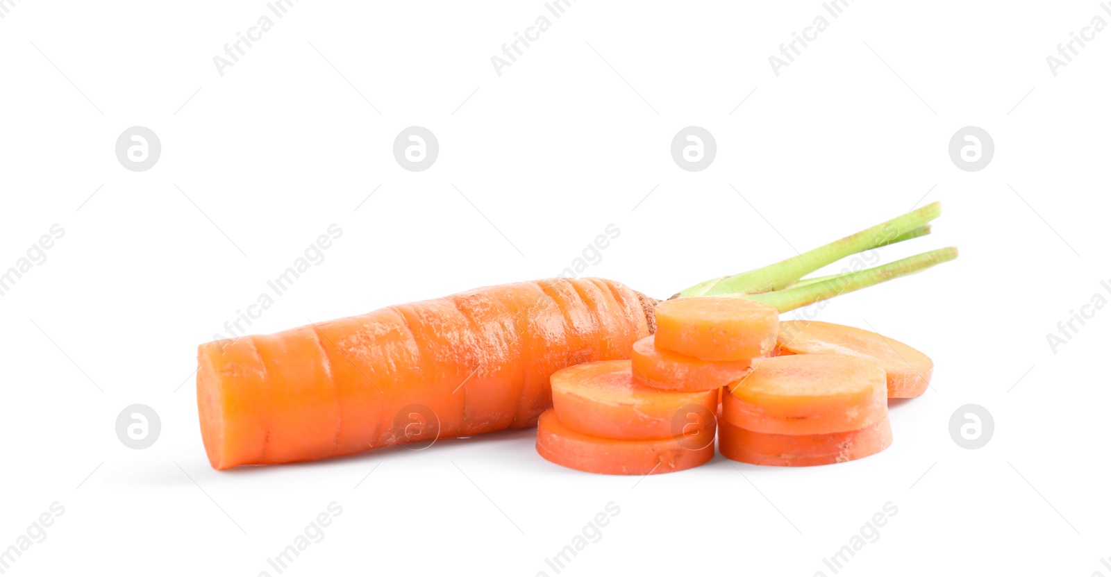 Fresh ripe juicy carrots isolated on white Photo of Fresh ripe juicy carrots isolated on white