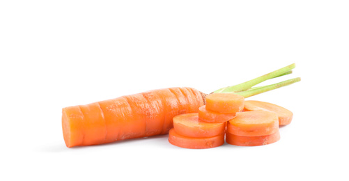 Photo of Fresh ripe juicy carrots isolated on white