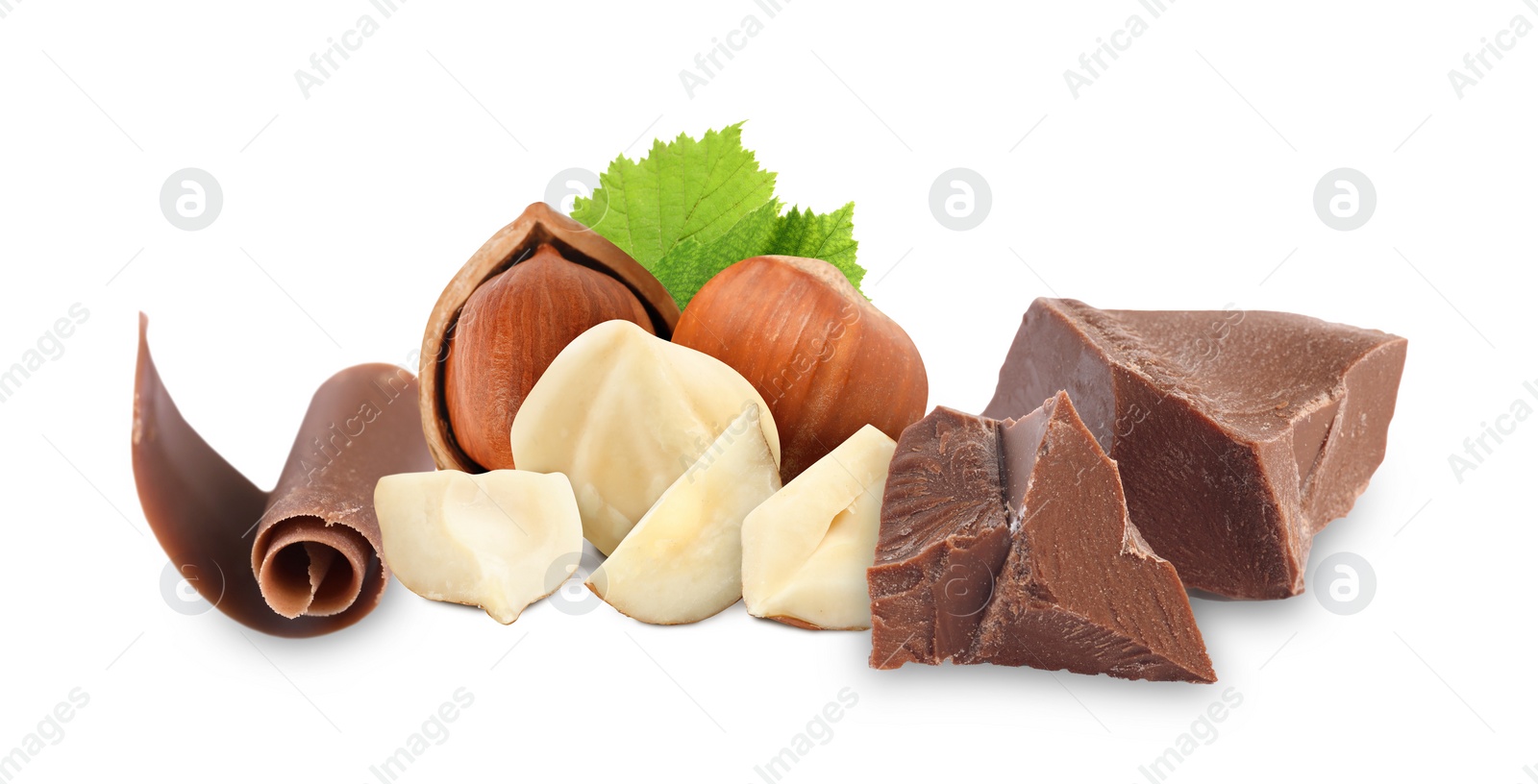 Image of Milk chocolate and hazelnuts isolated on white